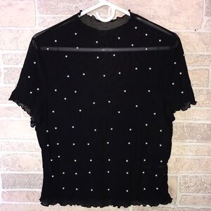 ✅Shein Sheer Crop Top with raised pearls